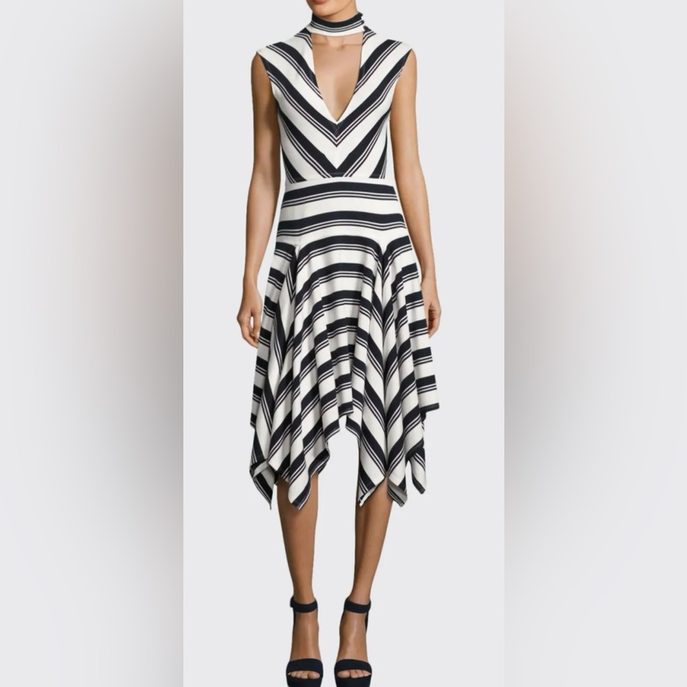 NWT Derek Lam 10 Crosby Sleeveless Mitered Stripe Asymmetric Jersey Midi Dress